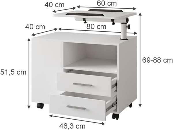 Nachttisch Bora Weiß 80 x 88 cm mit verstellbarer Arbeitsfläche Vicco Bild 3