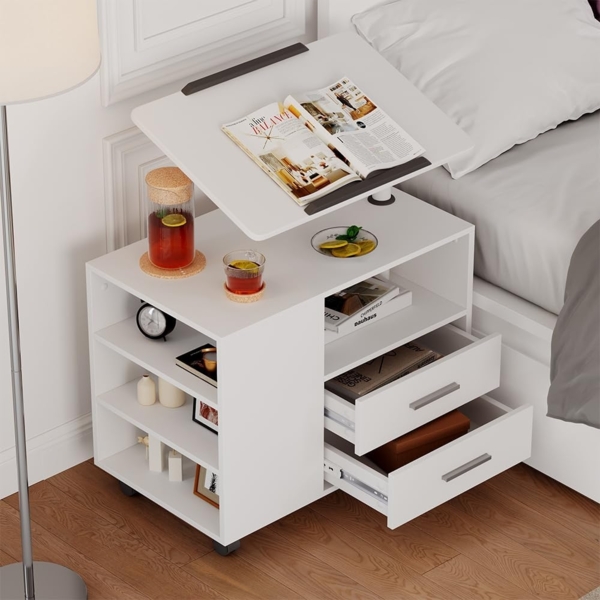 Nachttisch Bora Weiß 80 x 88 cm mit verstellbarer Arbeitsfläche Vicco Bild 4