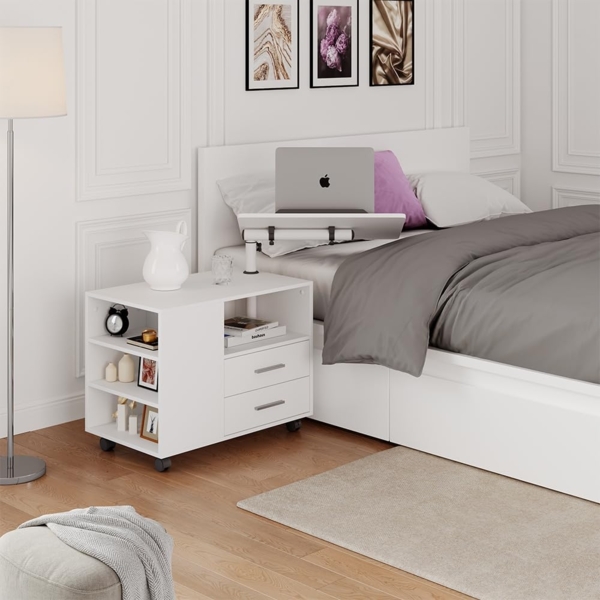 Nachttisch Bora Weiß 80 x 88 cm mit verstellbarer Arbeitsfläche Vicco Bild 2