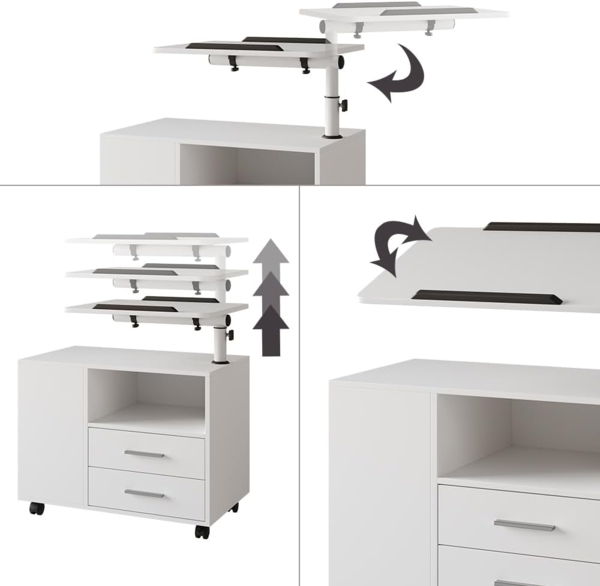 Nachttisch Bora Weiß 80 x 88 cm mit verstellbarer Arbeitsfläche Vicco Bild 5