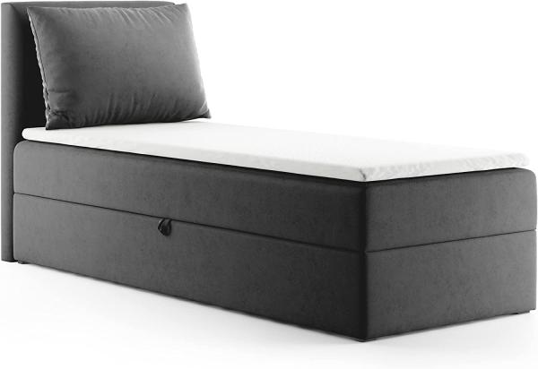 Boxspringbett Egro Mini mit Bettkasten und Kissen - Einzelbett mit Bonell-Matratze und Topper, Polsterbett (Dunkelgrau (Kronos 22), 100x200 cm)