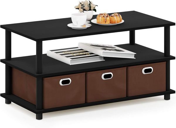 Furinno Frans Turn-N-Tube Konsolentisch mit Schubladen, Schwarze Eiche/Schwarz/Braun