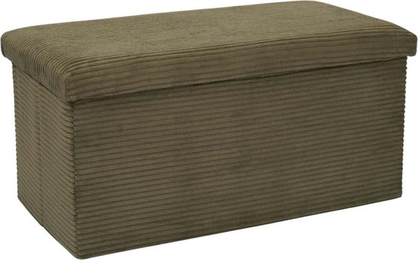 HOME DECO FACTORY, HD0535, Grüne gerippte Faltbare Banktruhe – Elegantes und multifunktionales Design, praktische Aufbewahrung, Sitzkomfort, 76 x 38 x 38 cm, grün