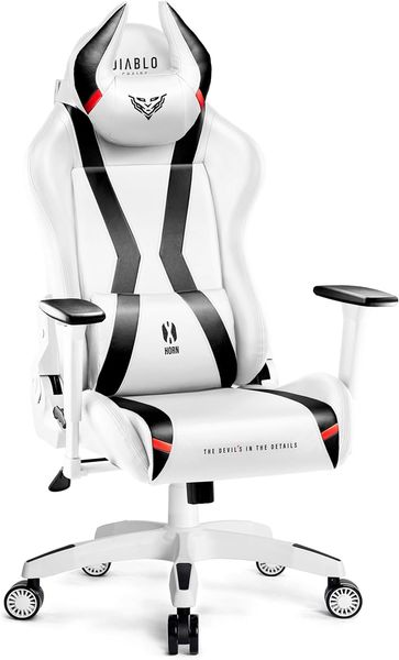 Diablo X-Horn 2. 0 Gaming Stuhl Bürostuhl Gamer Chair Schreibtischstuhl 3D Armlehnen Ergonomisches Design Nacken/- Lendenkissen Kunstleder Wippfunktion Weiß King (XL)