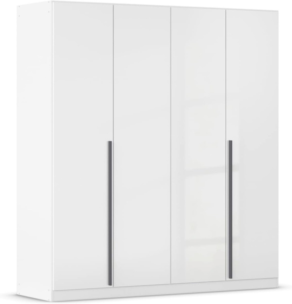 rauch Kleiderschrank Alba, Drehtürenschrank, Garderobenschrank, 4-türig, mit 3 Kleiderstangen, 4 Einlegeböden und Schubladeneinsatz, Farbe Hochglanz Weiß/Weiß, Griffstange Grau metallic, Schwarz, 181x197x54cm