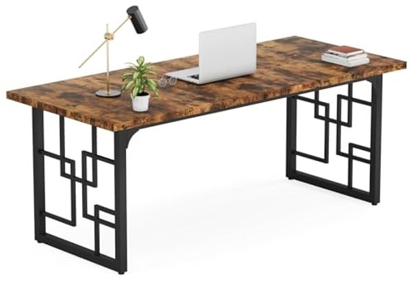 LITTLE TREE Schreibtisch Computertisch, Holz und Metall Großer Bürotisch, Moderner PC Tisch für Homeoffice Büro Studium Gaming, Stabiler Arbeitstisch mit vintagebraun-schwarz 160 cm