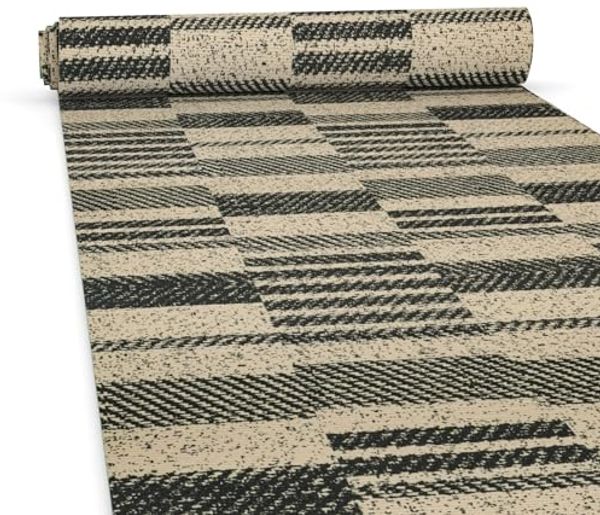 ANRO Küchenläufer Hochwertig GreenLine Flurläufer Teppichläufer Textil, Eckig, Bodenläufer 100x52cm Barcode Patchwork Dunkel pflegeleicht