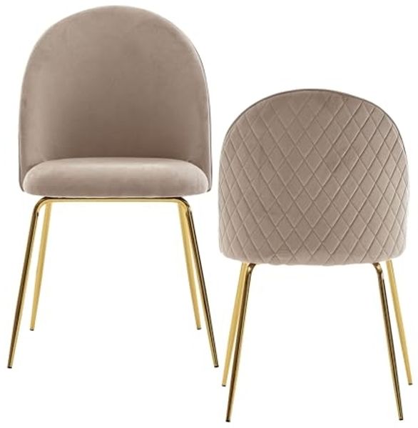 Esszimmerstuhl 2er Set Samt Beige gepolstert goldene Beine Skandinavisch