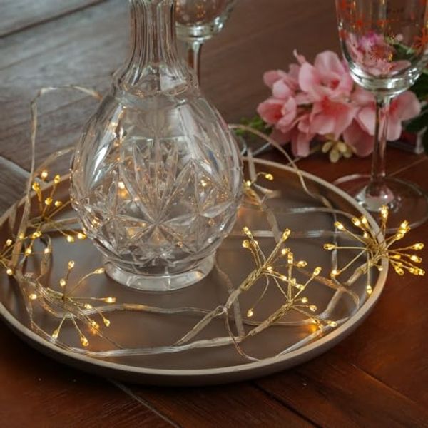 MARELIDA LED-Lichterkette Pusteblume Feuerwerk Blume 9 Blüten Deko Girlande 90LED 2m Timer gold, 90-flammig
