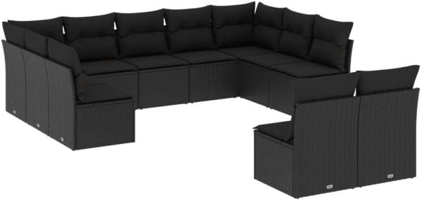 vidaXL 11-tlg. Garten-Sofagarnitur mit Kissen Schwarz Poly Rattan 3218345