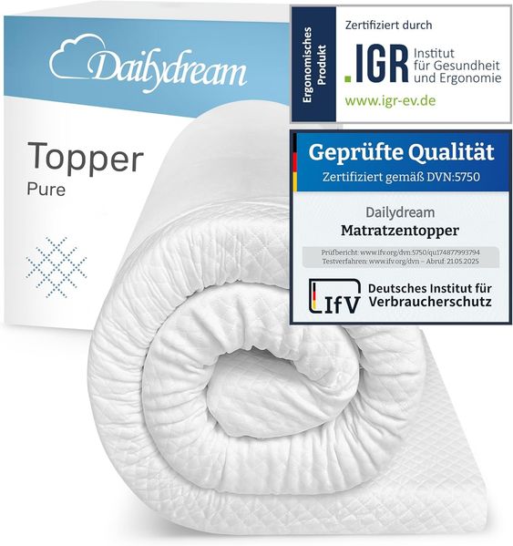 Dailydream viscoelastischer Matratzentopper Model L mit Memory Foam Effekt, 135x190x7cm, Edition "Standard"