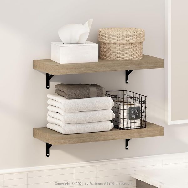 Furinno Tanna Schwebende Wandregale Set mit 2 Stück, 55,88 cm Badezimmer-Wandregal, Wandmontiertes Regal, für Badezimmer-Organizer und Aufbewahrung, Wohnzimmer, Natur