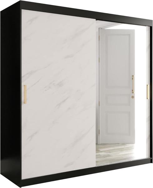 Kleiderschrank Kamoga T2 200 (Schwarz / Marmor Weiß + Gold, mit Schubladen)