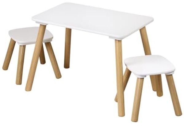Kesper | Kindertisch mit 2 Stühlen, FSC®-zertifizierte Faserplatte & Kiefernholz, Maße Tisch: 58 x 38 x 43,5 cm, Maße Stühle: 24 x 24 x 25 cm, Farbe: Weiß | 1770713