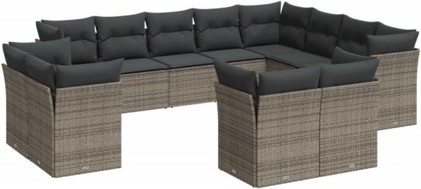 vidaXL 12-tlg. Garten-Sofagarnitur mit Kissen Grau Poly Rattan 3250369