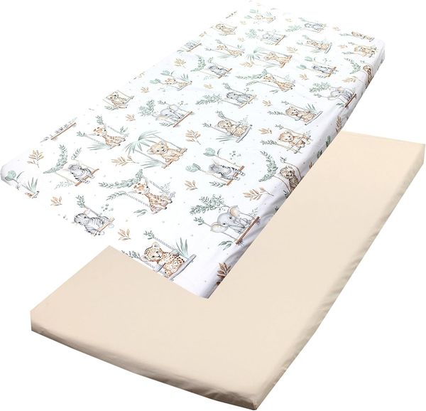 TupTam Spannbettlaken Baby, für Babybett/Kinderbett, 2er Pack, Safari Schaukel Grün, 90 x 200 cm
