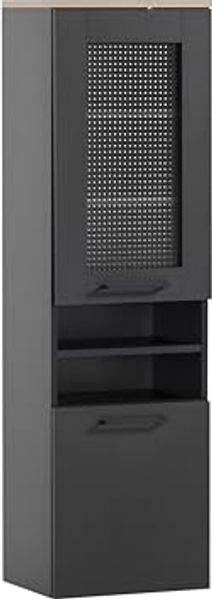 Schildmeyer Hochschrank Malte, Holzwerkstoff, Schwarzmatt/Artisaneiche Dekor, 79,8 x 32 x 58,3 cm