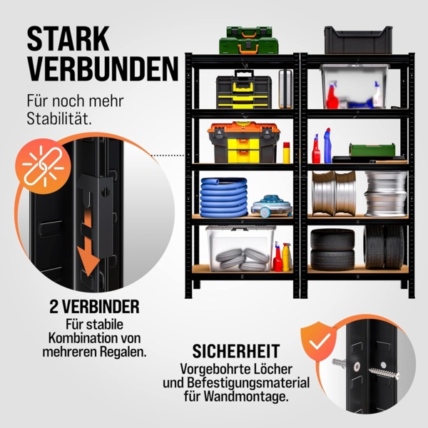 Monzana Schwerlastregal, Belastbar bis 875 kg, 5 MDF-Platten, Schwarz, 180 x 40 x 90 cm Bild 4