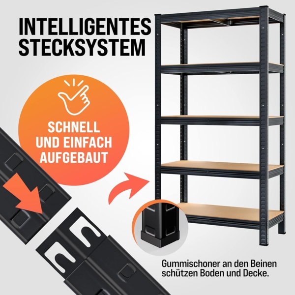 Monzana Schwerlastregal, Belastbar bis 875 kg, 5 MDF-Platten, Schwarz, 180 x 40 x 90 cm Bild 3