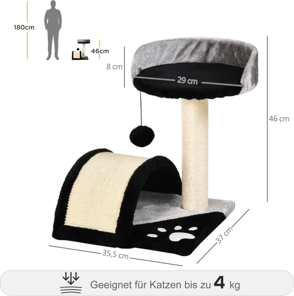 PawHut Kratzbaum Katzenbaum mit Spielbällen Katzenkratzbaum, Sisalseil-Kratzstangen, Schwarz, 35.5 x 37 x 46 cm Bild 7