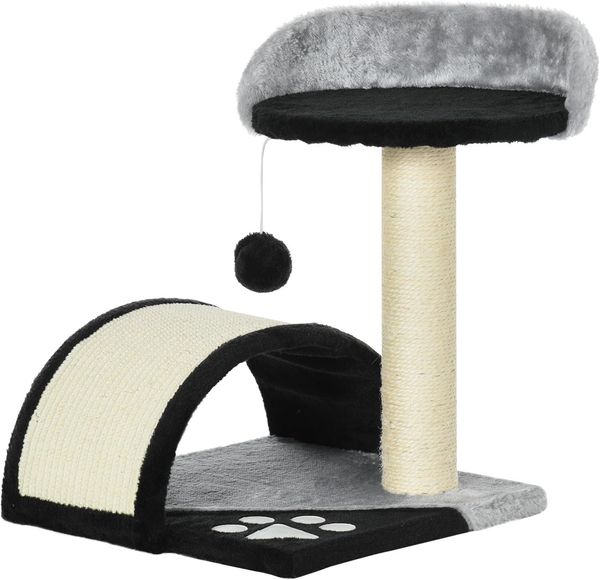 PawHut Kratzbaum Katzenbaum mit Spielbällen Katzenkratzbaum, Sisalseil-Kratzstangen, Schwarz, 35.5 x 37 x 46 cm