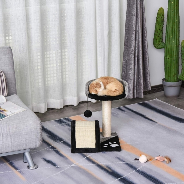 PawHut Kratzbaum Katzenbaum mit Spielbällen Katzenkratzbaum, Sisalseil-Kratzstangen, Schwarz, 35.5 x 37 x 46 cm Bild 2