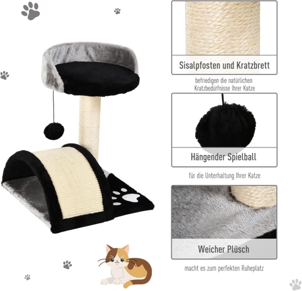 PawHut Kratzbaum Katzenbaum mit Spielbällen Katzenkratzbaum, Sisalseil-Kratzstangen, Schwarz, 35.5 x 37 x 46 cm Bild 4