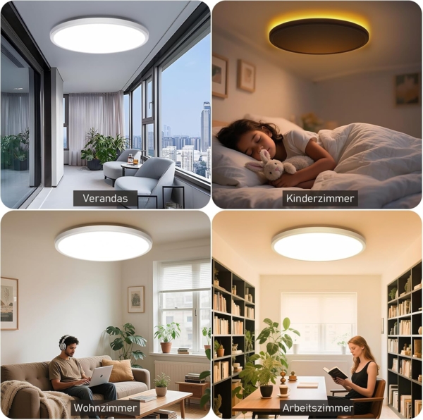 Swoieltr Deckenlampe LED Deckenleuchte Dimmbar, 6W 1800K Nachtlicht Warm, 24W 2800LM Deckenlampe mit Fernbedienung, LED Deckenleuchte Flach für Schlafzimmer, Kinderzimmer, Wohnzimmer Rund (30CM,Weiß) Bild 4