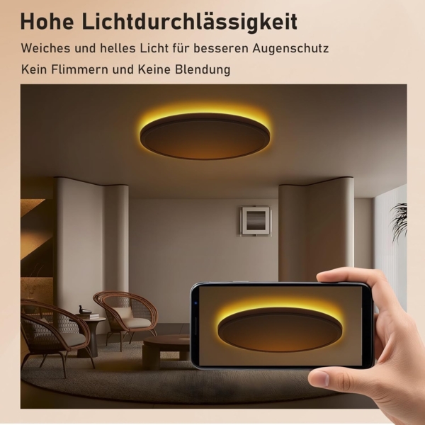 Swoieltr Deckenlampe LED Deckenleuchte Dimmbar, 6W 1800K Nachtlicht Warm, 24W 2800LM Deckenlampe mit Fernbedienung, LED Deckenleuchte Flach für Schlafzimmer, Kinderzimmer, Wohnzimmer Rund (30CM,Weiß) Bild 5