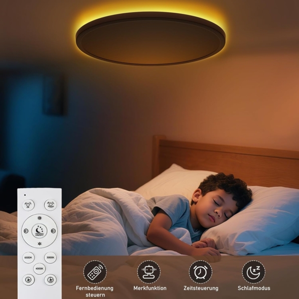 Swoieltr Deckenlampe LED Deckenleuchte Dimmbar, 6W 1800K Nachtlicht Warm, 24W 2800LM Deckenlampe mit Fernbedienung, LED Deckenleuchte Flach für Schlafzimmer, Kinderzimmer, Wohnzimmer Rund (30CM,Weiß) Bild 2