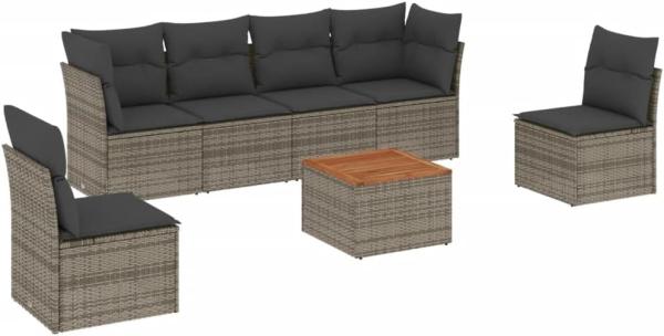 vidaXL 7-tlg. Garten-Sofagarnitur mit Kissen Grau Poly Rattan 3223554