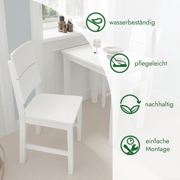 Woodroom Essgruppe Kota, (Hevea massiv lackiert, Tisch 50x70 cm, 2 Stühle), Stuhl, Holzstuhl, Massivholz, Stuhl-Set, Stühle, Esstisch, Tischgruppe Bild 3