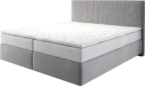 Boxspringbett Dream-Well 180x200 cm Mikrofaser Grau mit TFK Matratze und Visco Topper