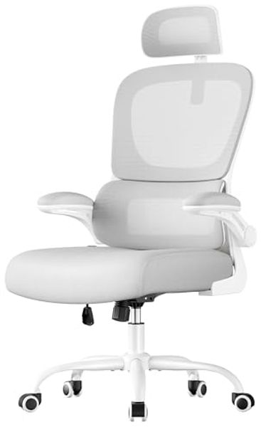 SONGMICS Bürostuhl, Schreibtischstuhl, ergonomischer Netzstuhl, mit doppellagigem Netzgewebe, atmungsaktiv, Adaptive Lendenstütze, verstellbare Kopfstütze, für Homeoffice, Taubengrau