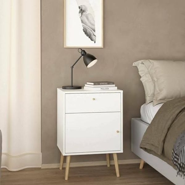 Dmora - Nachttisch Theodora, Niedrige Kommode, Tisch, Multifunktionaler Nachttisch, 50x39 h72 cm, Weiß