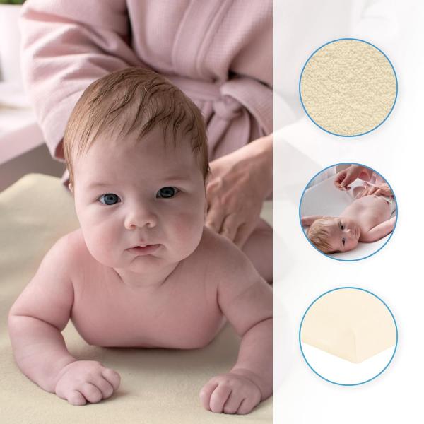 Wickelauflage Terry Abdeckung für 70x50 cm Windelwechsler mit angehoben Kanten - Creme Bild 4