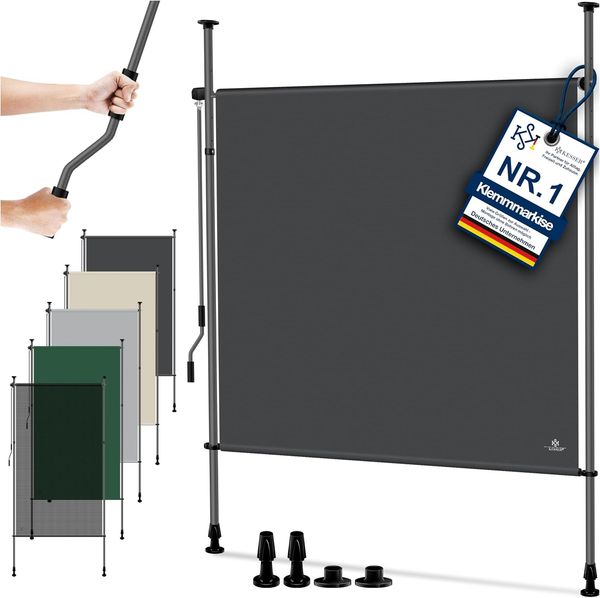 KESSER® Klemmmarkise Senkrechtmarkise 100x310 cm Ausziehbar & Blickdicht Vertikalmarkise mit Handkurbel ohne Bohren Balkon-Sichtschutz & Windschutz für Garten & Terrasse Wasserfest Anthrazit