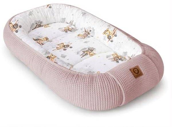 Babynestchen Neugeborene – Nestchen Baby aus Waffel Baumwolle & Baumwollstoff – Babynest für Babybett & Kinderbett – Baby Kokon Tragbar – OEKO-TEX – Zubehör für Babybett - Flugzeuge und Rosa