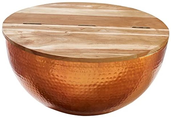 riess-ambiente Couchtisch ORIENT STORAGE Ø60cm natur / kupfer · Wohnzimmertisch mit Stauraum (Einzelartikel, 1-St), Metall-Korpus · rund · mit Fach · Hammerschlag Design · Handarbeit