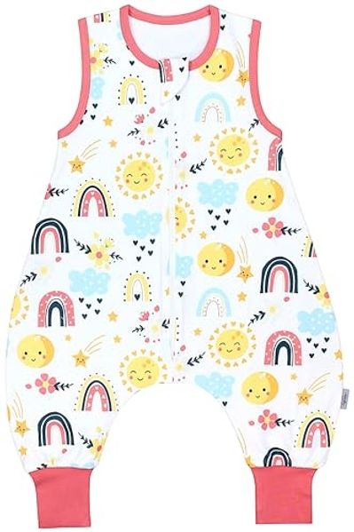 TupTam Sommerschlafsack Baby mit Füßen – Leichter Schlafsack Baby Sommer 0.5 TOG, Oeko-TEX, Farbe: Regenbogen Sonne Mond Blume Sternschnuppe, Größe: 80-86