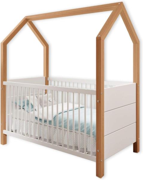 Begabino 'House' Babybett 70x140 cm, Erle/Weiß, massiv