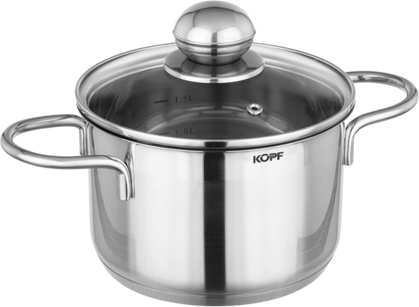 Kopf Topf-Set Josie, Edelstahl (14-tlg), Induktionstöpfe mit Schüttrand, Literskala und Glasdeckel Bild 18