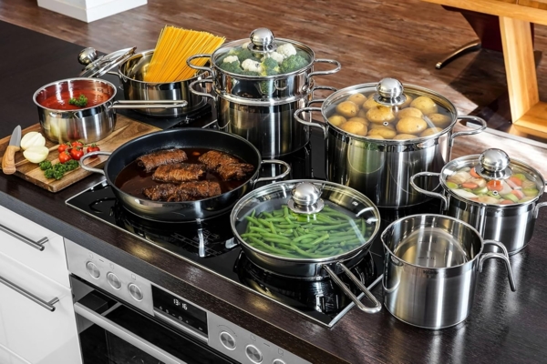 Kopf Topf-Set Josie, Edelstahl (14-tlg), Induktionstöpfe mit Schüttrand, Literskala und Glasdeckel Bild 8