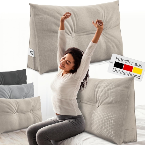 ELONEO Rückenkissen Keilkissen für Bett und Sofa, Lesekissen mit praktischem Seitenfach, 1-tlg, mit praktischem Seitenfach, Lesekissen, mit waschbarem Bezug