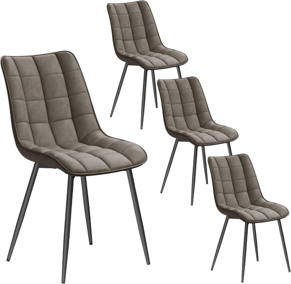 WOLTU 4 x Esszimmerstühle 4er Set Esszimmerstuhl Küchenstuhl Polsterstuhl Design Stuhl mit Rückenlehne, mit Sitzfläche aus Kunstleder, Gestell aus Metall, Dunkelgrau, BH207dgr-4