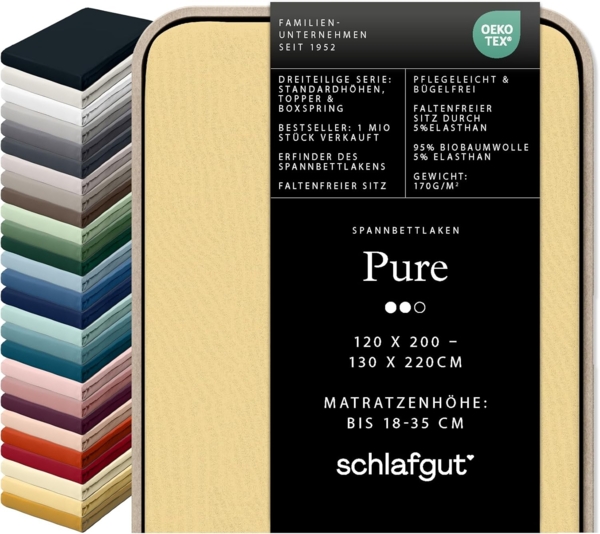 Schlafgut Spannbettlaken PURE Bio-Baumwolle mit Elasthan, dehnbar blickdicht, straff, Bettlaken, Jersey, Gummizug: rundum, (1 Stück), PREMIUM Laken für Matratzen bis 30cm Höhe, in 90x200, 140x200, 180x200