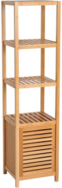 HOMCOM Badregal Badezimmerschrank mit 3 offenen Fächern, Aufbewahrungsschrank 1-tlg, Naturholz 36 x 33 x 140 cm