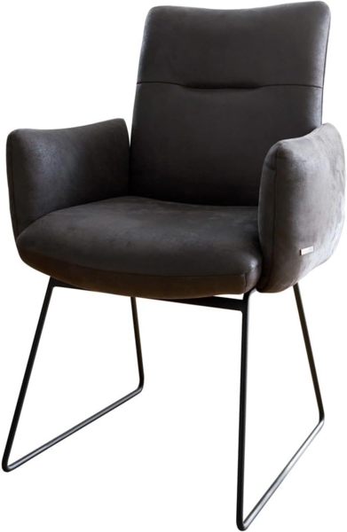 Esszimmerstuhl Jova-Flex mit Armlehnen Mikrofaser Anthrazit Vintage Kufengestell Schwarz Taschenfederkern