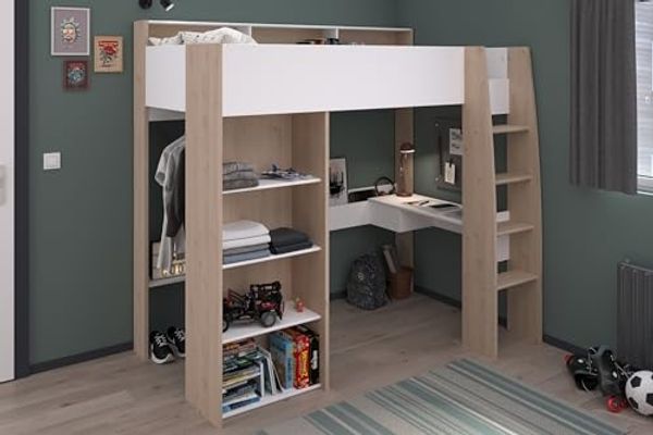Shelter 11 Parisot Hochbett Kinderzimmer Eiche Jackson Nachbildung/Weiß 90x200