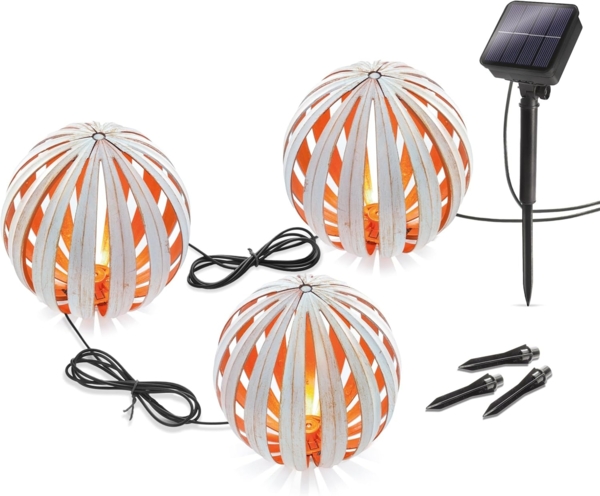 esotec LED Kugelleuchte Solar Leuchtkugeln Korsika 3er Set D=15cm altweiß Gartendeko 103026
